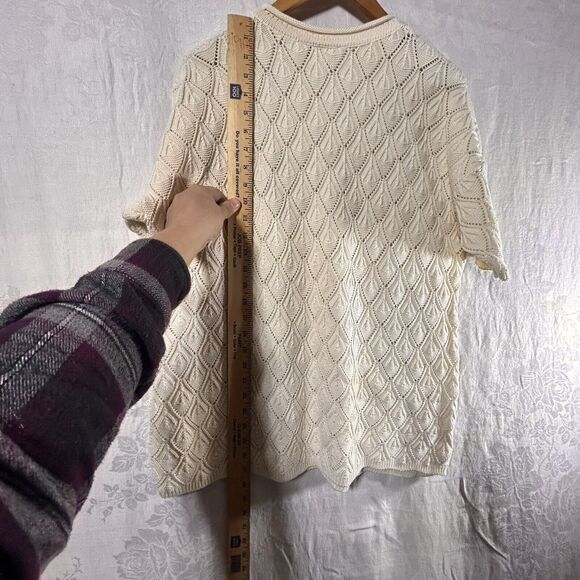 Vintage Sweater Large Off White Short Sleeve Open Knit Made In USA - Picture 9 of 10